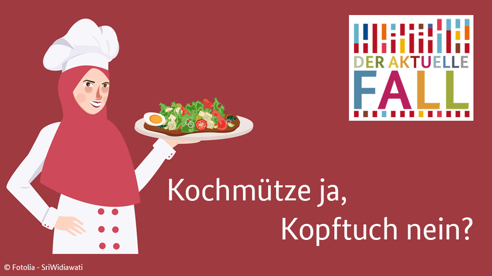 Auf dem Bild ist eine Frau mit Kopftuch und Kochmütze bekleidet zu sehen, die einen gefüllten Essensteller hält. In bunten Buchstaben ist "Der aktuelle Fall" zu lesen. Auf dem Bild ist eine Frau mit Kopftuch und Kochmütze bekleidet zu sehen, die einen gefüllten Essensteller hält. In bunten Buchstaben ist "Der aktuelle Fall" zu lesen.