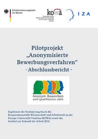 Cover des Abschlussberichts des Pilotprojekts "anonymisierte Bewerbungsverfahren"