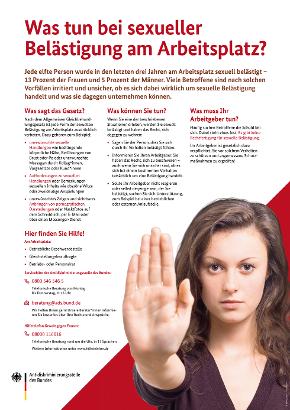 Plakat „Grenzen setzen - Was tun bei sexueller Belästigung am Arbeitsplatz?"