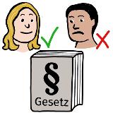 Ein dickes Gesetzbuch und zwei Personen. Die erste Person schaut zufrieden auf das Gesetzbuch. Neben ihr ist ein grüner Haken. Die zweite Person schaut unzufrieden auf das Gesetzbuch. Neben mir ist ein rotes Kreuz. Ein dickes Gesetzbuch und zwei Personen. Die erste Person schaut zufrieden auf das Gesetzbuch. Neben ihr ist ein grüner Haken. Die zweite Person schaut unzufrieden auf das Gesetzbuch. Neben mir ist ein rotes Kreuz.