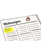 Eine Seite von einer Zeitung. Auf der Seite steht: Wohnungen. Ein Teil vom Text ist gelb markiert. Da steht: Wohnung, zwei Zimmer. Eine Seite von einer Zeitung. Auf der Seite steht: Wohnungen. Ein Teil vom Text ist gelb markiert. Da steht: Wohnung, zwei Zimmer.
