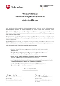 Niedersachsens Absichtserklärung gegen Diskriminierung